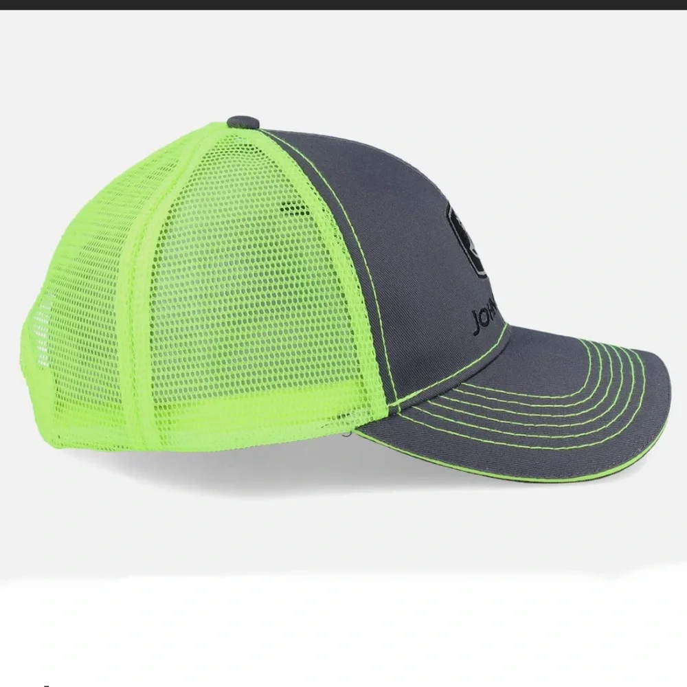 NWT John Deere snapback trucker cap highlighter yellow and gray one size